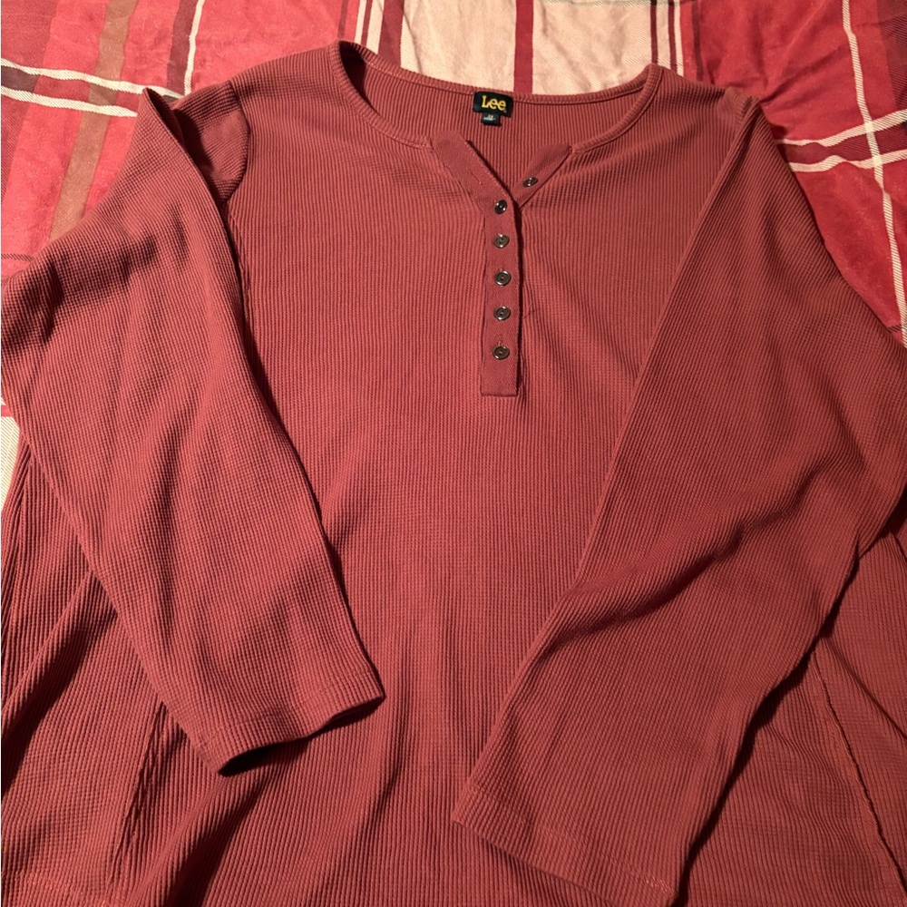 Lee Ribbed Long Sleeve Top in Brick Red